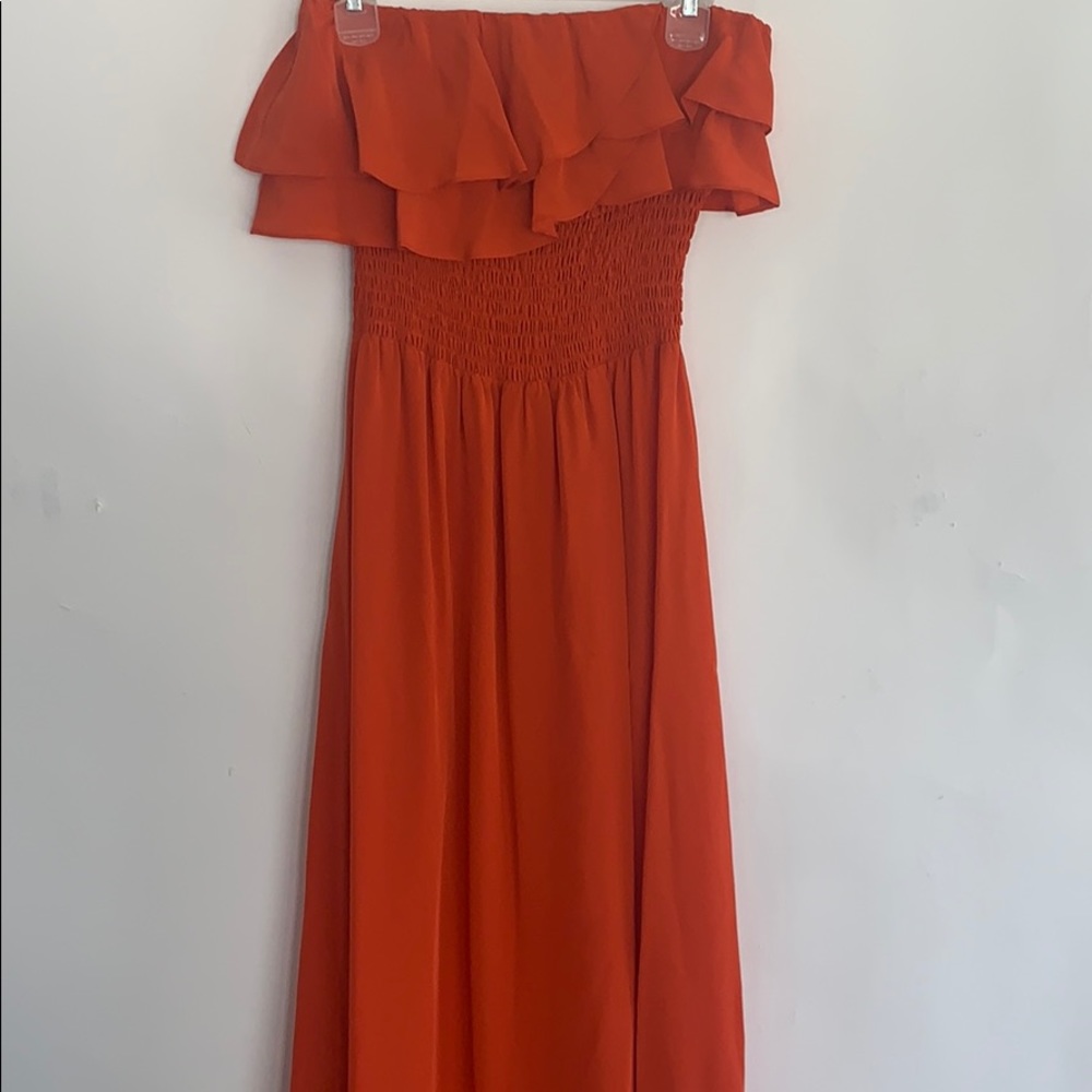 JAYGODFREY silk strapless ruffle Maxi dress